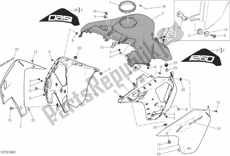 Todas as partes de 34a - Carenagem do Ducati Multistrada 1260 Enduro Touring USA 2019